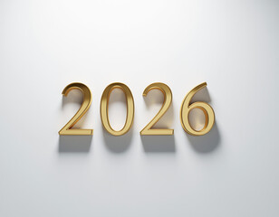 Elegant golden 2026 numbers on clean white background, symbolizing New Year 2026, celebration, future, success, and modern minimal design.