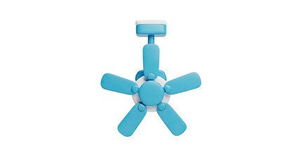 3D Cute blue and white ceiling fan illustration on transparent background