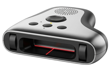 Modern car dashboard electronic device with red light indicator on a transparent background