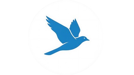 Obraz premium A graceful blue bird in flight, symbolizing freedom and peace, rendered in a clean, modern graphic style against a white background, perfect for digital and print media