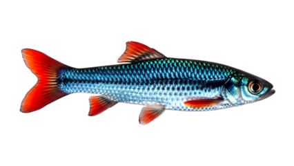 Vibrant blue fish with red fins isolated on white background isolated on transparent background