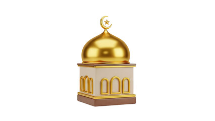 3D Golden Mosque Dome with Crescent Moon and Star Icon on transparent background