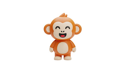 3D Happy Cartoon Monkey 3D Render on transparent background
