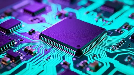 Closeup of a circuit board with microchip - Powered by Adobe