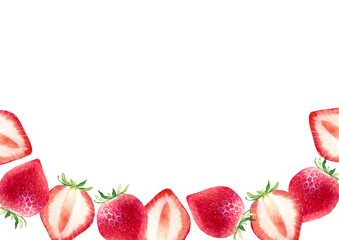 いちご　果物　背景 フレーム　水彩 イラスト