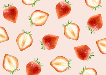 いちご　果物　背景 模様　水彩 イラスト