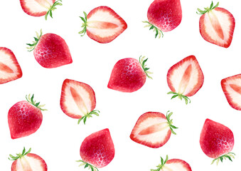 いちご　果物　背景 模様　水彩 イラスト