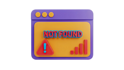 3D Not Found Error Message with Warning Sign and Signal Bars on transparent background