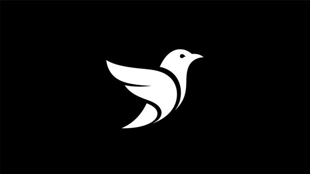 Minimalist white bird logo design on a black background.