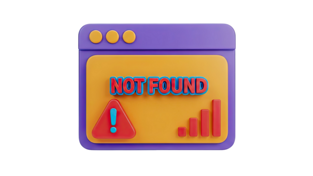 3D Not Found Error Message with Warning Sign and Signal Bars on transparent background - Powered by Adobe
