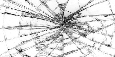 Cracked glass texture with broken shattered pattern isolated on transparent background, abstract damage and impact effect for overlays, dramatic design, destruction concepts and visual compositions