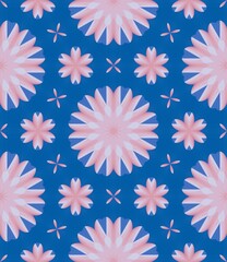 Seamless floral pattern with pink flowers and snowflake decorations on a soft background for wallpaper and festive design