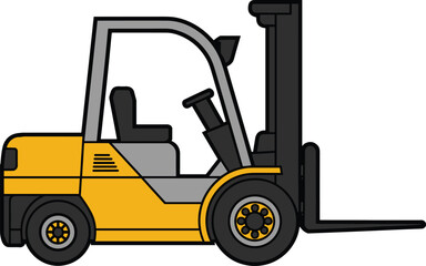 Yellow forklift truck vector illustration, industrial warehouse lifting vehicle, logistics transport equipment isolated on white background for commercial use