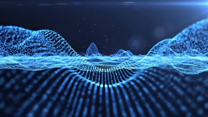 Blue digital wave pattern on a dark background with a futuristic and technological feel representing data visualization and connectivity - Powered by Adobe