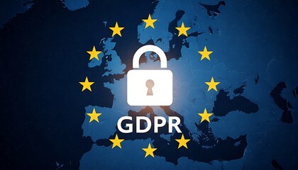 GDPR data protection concept with lock and Europe map illustration