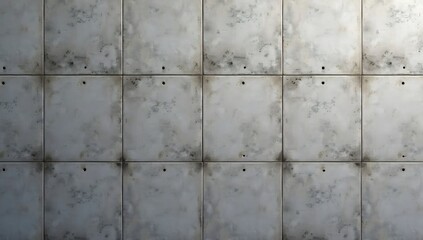 Obraz premium Industrial grey concrete wall with square tiles showing distressed texture dark smudges and small holes