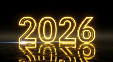 Glowing 2026 new year numbers on dark background representing future celebration
