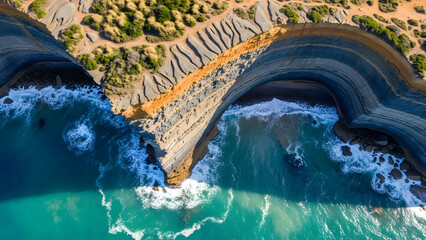 Aerial View of Beach and Cliffs.