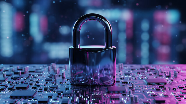 The Padlock on Circuit Board Representing Cybersecurity Data Protection and Digital Privacy, Cyber Security & Futuristic Digital Technology - Powered by Adobe