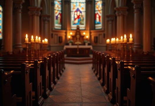 Ash Wednesday Reflection Religious Service Church Interior Surrounded By Candles And Prayers