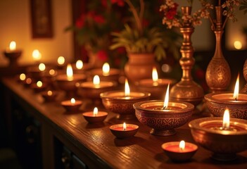 Enchanting Diwali Oil Lamps Illuminating Home Interior in Stunning Elegance