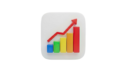 3D Growth Chart with Arrow Icon on transparent background