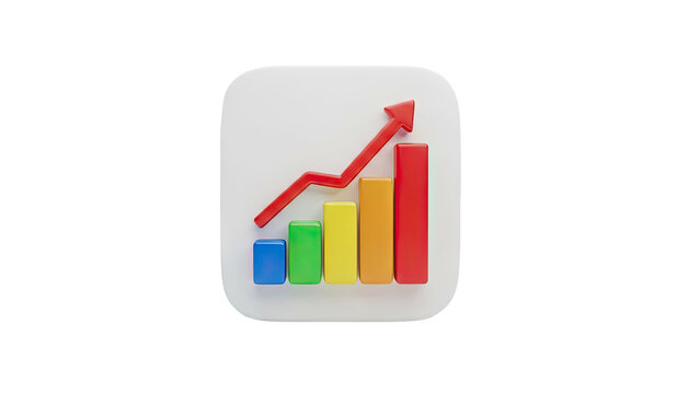 3D Growth Chart with Arrow Icon on transparent background - Powered by Adobe