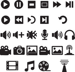 Fototapeta premium Media icons vector set for web and digital design buttons collection