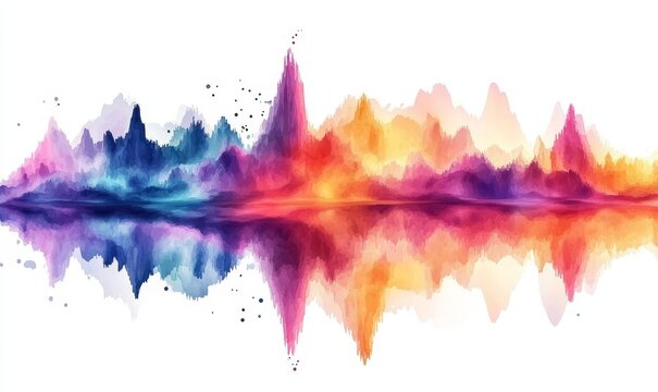 Digital facet design in the shape of sound waves or mountains, presented in vibrant colors on a white background. This abstract pattern represents creativity, technology, and modern, Generative AI