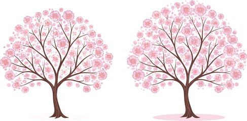 Fototapeta premium Elegant Pink Cherry Blossom Trees Illustration, Beautiful Floral Vector Art, Spring Garden Decor, Nature-Inspired Artwork, Digital Flower Design