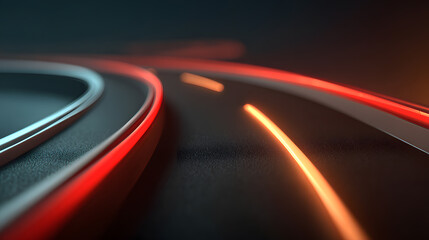 Abstract neon lights creating a sense of movement along a curved road. The vibrant colors evoke a modern and dynamic feel.