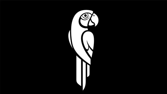 Stylized white parrot illustration on a black background.