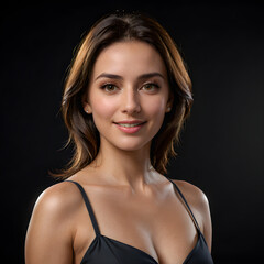 Natural smiling woman portrait on dark background