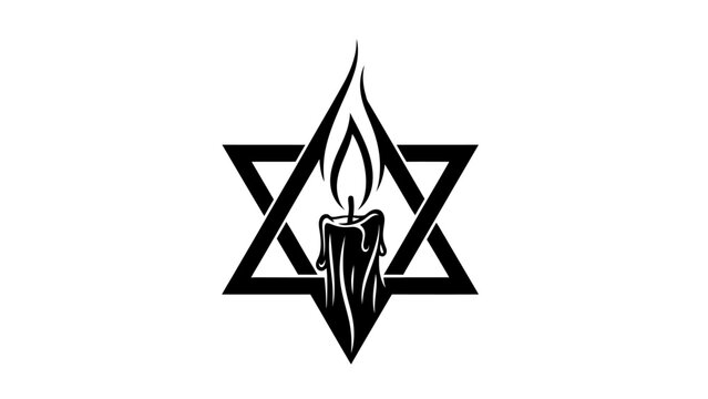 Star of David with burning candle, a symbol of remembrance and Jewish faith.
