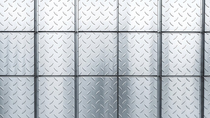 Diamond plate metal texture with a reflective brushed surface for industrial and construction applications