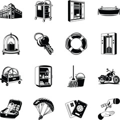 Set of Hotel Essentials Doodle Style Illustrations 

