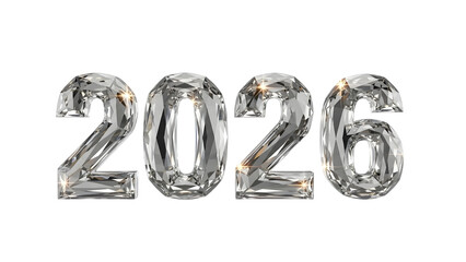 A stunning visual representation of the year 2026 rendered in shimmering reflective crystalline and diamond like digital elements