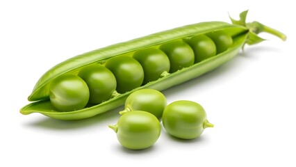Fresh green peas in pod and loose on white background