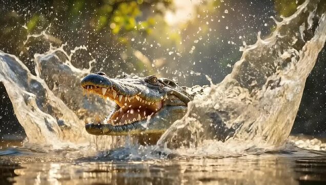 Stunning Crocodile Attack Sequence in Natural Habitat Showing Powerful Predator Action