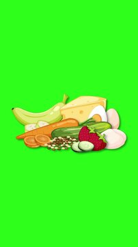 Low FODMAP Food Group Animation on Green Screen Background