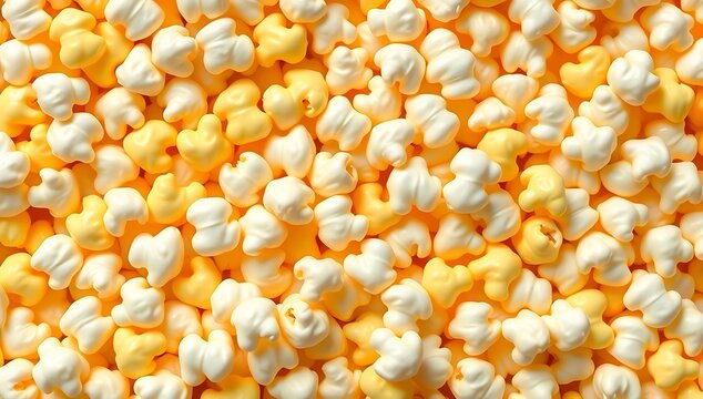 Abundant full frame texture of yellow and white buttery popcorn - seamless food background pattern popcon - Powered by Adobe