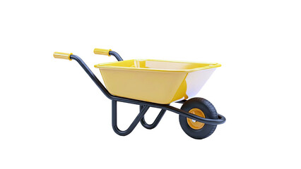 3D Yellow wheelbarrow on a transparent background