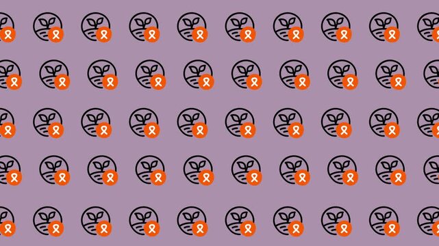 Seamless Pattern of Cute Owl Icons with Orange Ribbons.