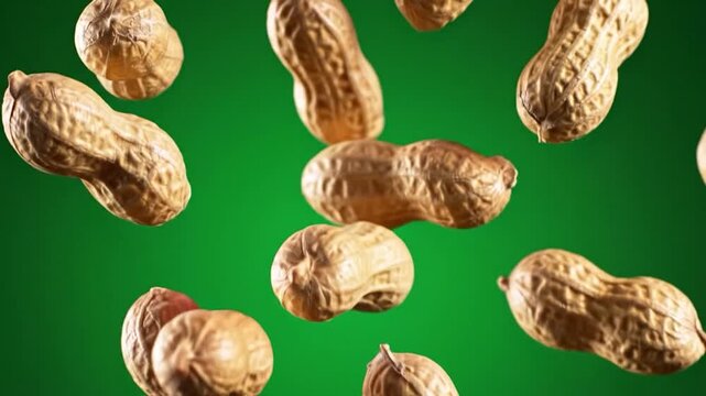 Peanuts in Motion - A Nutty Delight on Green Background.