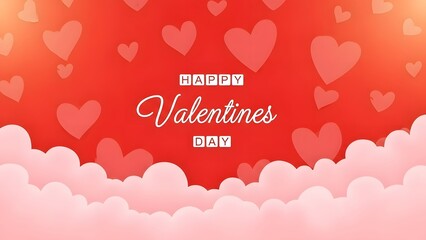 Happy valentine s day greeting card with hearts and clouds