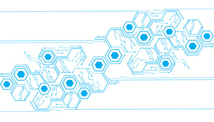 Technology blue hexagon diagram concept. High-tech hexagon geometric connection system.Vector abstract technology on a white background.