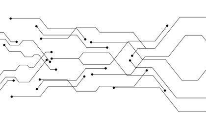 Technology black circuit diagram concept. High-tech circuit board connection system.Vector abstract technology on a white background.
