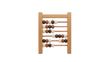 3D Abacus with chocolate and cream colored beads on transparent background