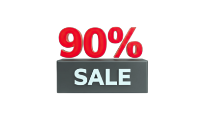 3D 90% Sale Sign on transparent background