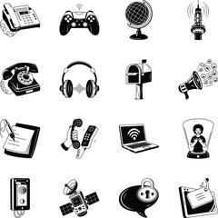 Collection of Network and Communication Doodle Style Illustrations 